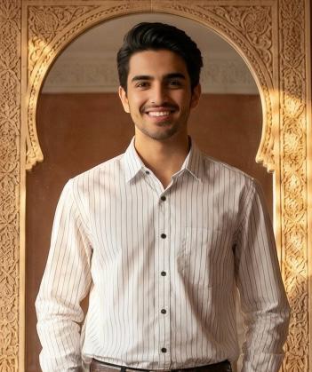 Executive Workwear Set – White Stripe Shirt with Black Formal Pant