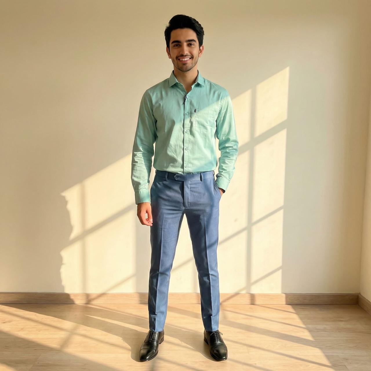 Mint Shirt & Blue Cotton Premium & Elegant Formal Shirt & Pant For Men