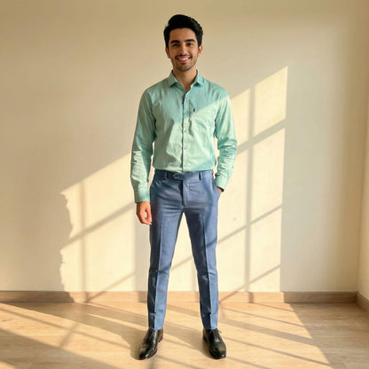 Mint Shirt & Blue Cotton Premium & Elegant Formal Shirt & Pant For Men