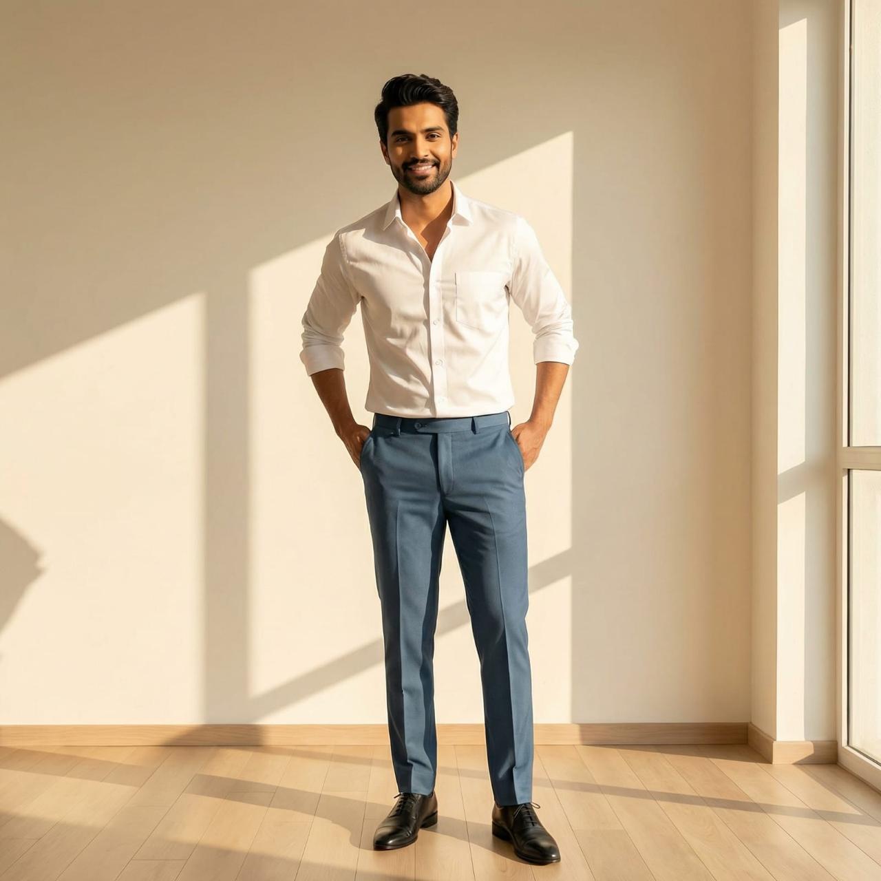 White Cotton Shirt & Blue Cotton Premium & Elegant Formal Shirt & Pant For Men