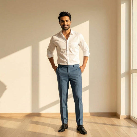 White Cotton Shirt & Blue Cotton Premium & Elegant Formal Shirt & Pant For Men