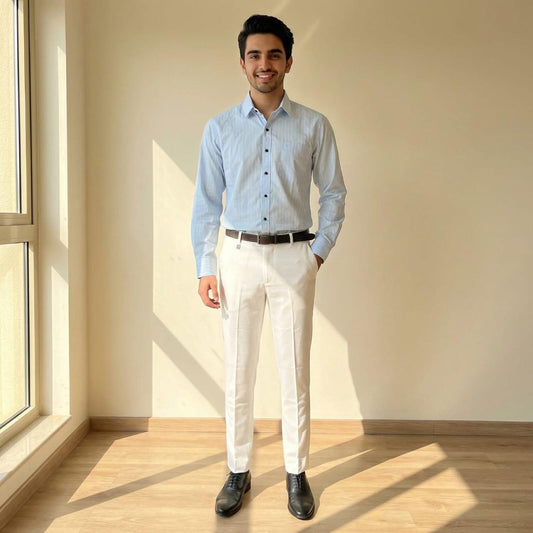 Blue Cotton Stripe Shirt & White Cotton Premium & Elegant Formal Shirt & Pant For Men