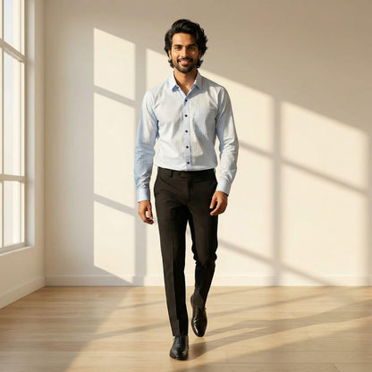 Blue Cotton Stripe Shirt & Black Cotton Premium & Elegant Formal Shirt & Pant For Men