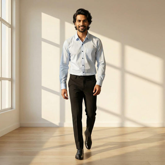 Blue Cotton Stripe Shirt & Black Cotton Premium & Elegant Formal Shirt & Pant For Men