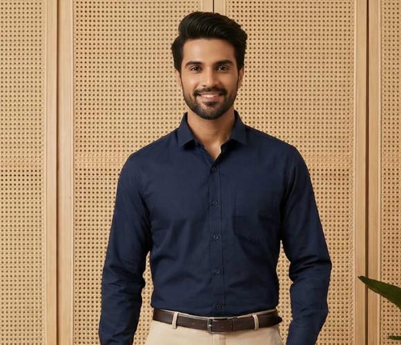 Navy Blue & Cream Cotton Premium & Elegant Formal Shirt & Pant For Men