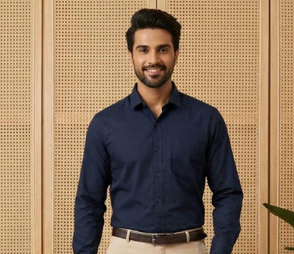 Navy Blue & Cream Cotton Premium & Elegant Formal Shirt & Pant For Men