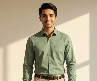 Mint Green Classic Cotton Shirt with Beige Formal Trousers Combo