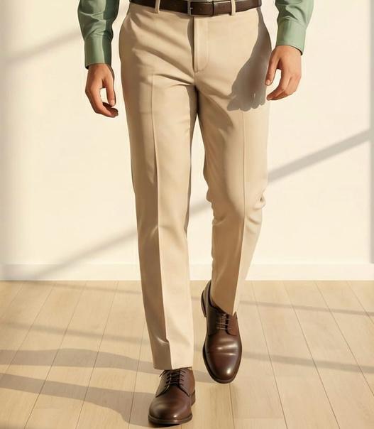 Mint Green Classic Cotton Shirt with Beige Formal Trousers Combo