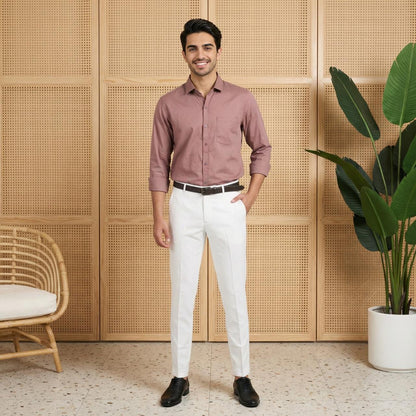 Modern Rose Cotton Shirt with White Formal Trousers Combo