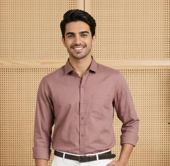Modern Rose Cotton Shirt with White Formal Trousers Combo