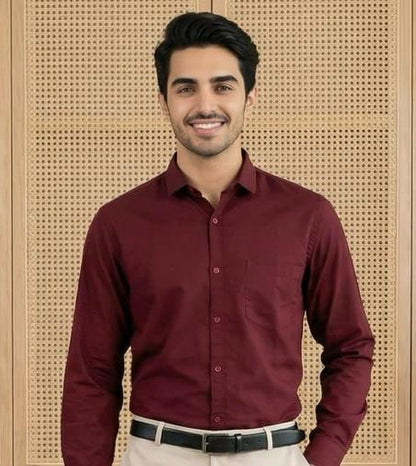 Maroon & Beige Cotton Premium & Elegant Formal Shirt & Pant For Men