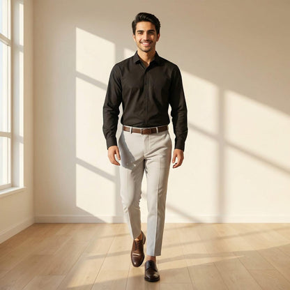 Cotton Black Formal Shirt with Grey Formal Pant – Premium Office Wear Combo