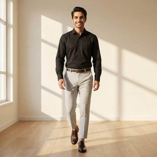 Cotton Black Formal Shirt with Grey Formal Pant – Premium Office Wear Combo