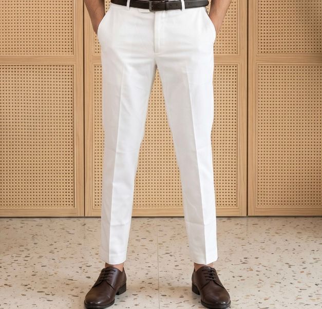 Burgundy Cotton Formal Shirt & White Formal Pant Combo for Men