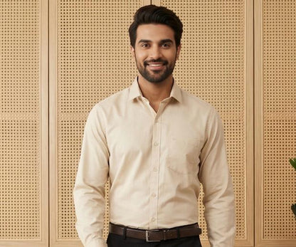 Premium Formal Combo – Plain Beige Shirt with Black Formal Pant