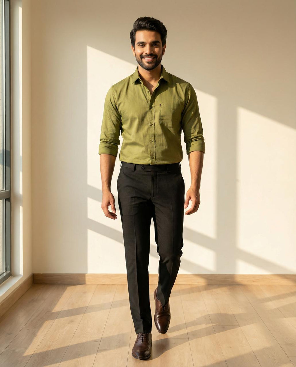 Olive & Black Cotton Premium & Elegant Formal Shirt & Pant For Men