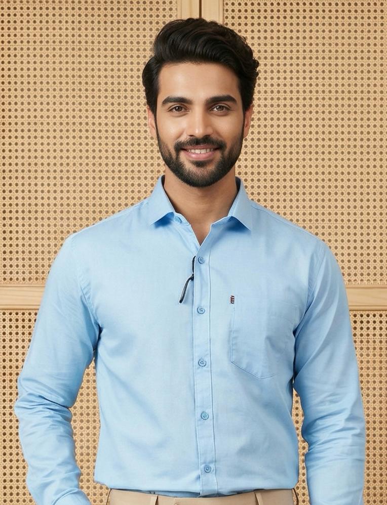 Sky Blue & Cream Cotton Premium & Elegant Formal Shirt & Pant For Men