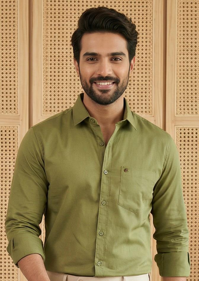 Olive & Cream Cotton Premium & Elegant Formal Shirt & Pant For Men