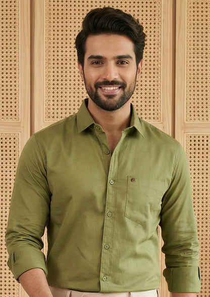 Olive & Cream Cotton Premium & Elegant Formal Shirt & Pant For Men