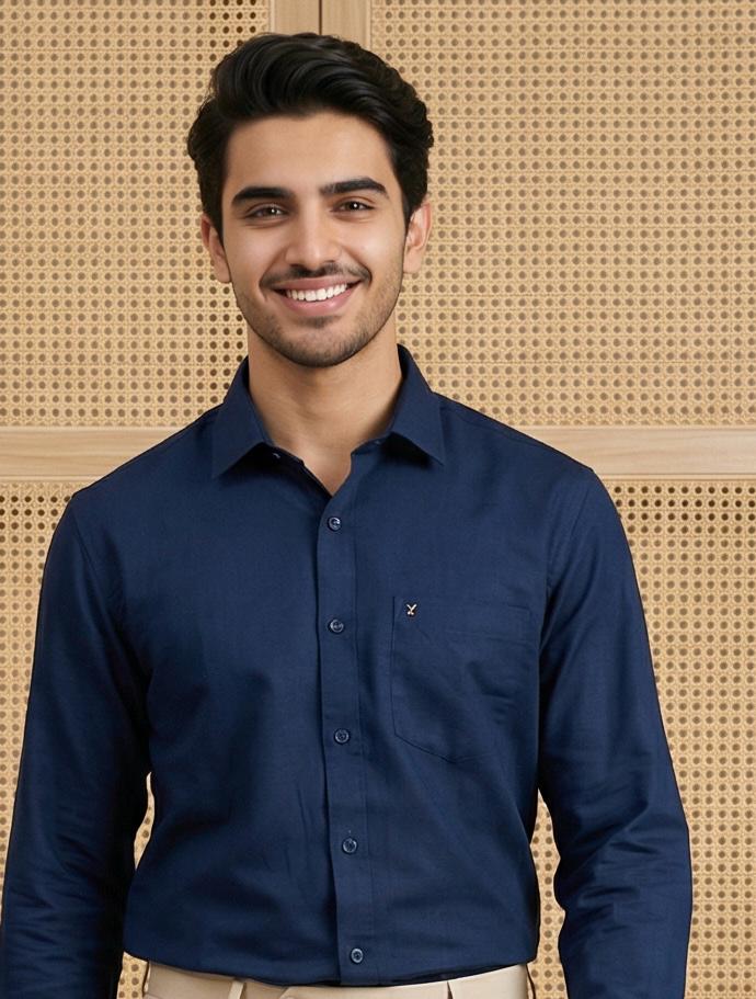 Navy Blue & Cream Cotton Premium & Elegant Formal Shirt & Pant For Men