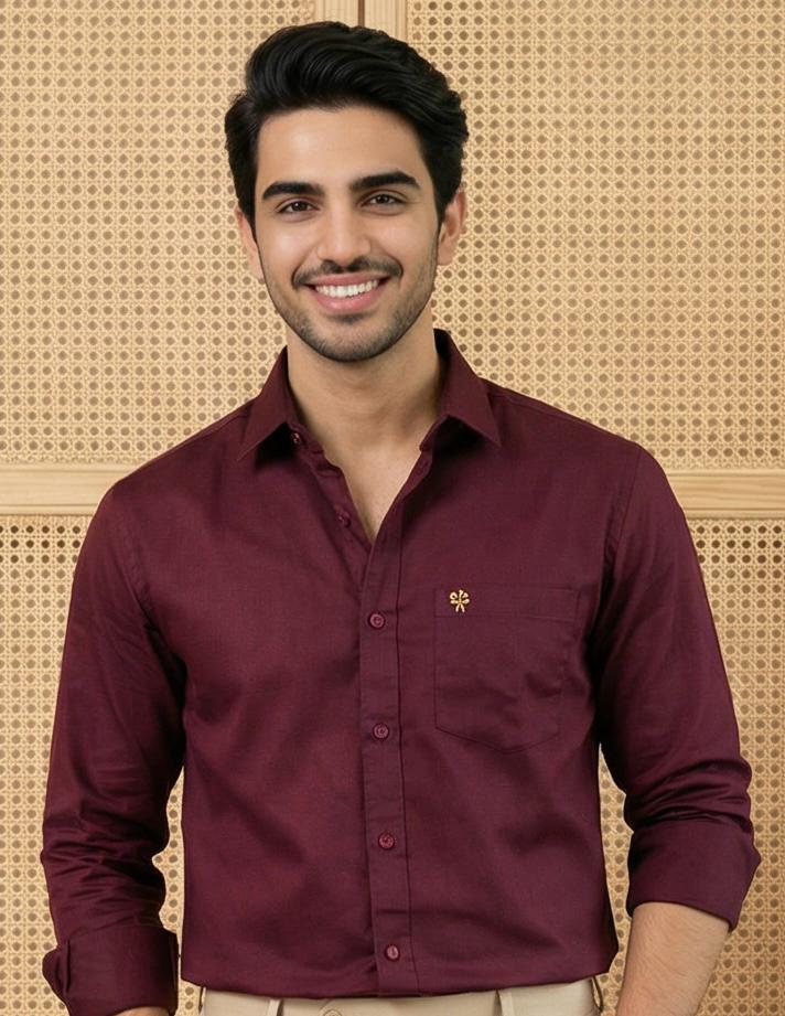 Maroon & Beige Cotton Premium & Elegant Formal Shirt & Pant For Men