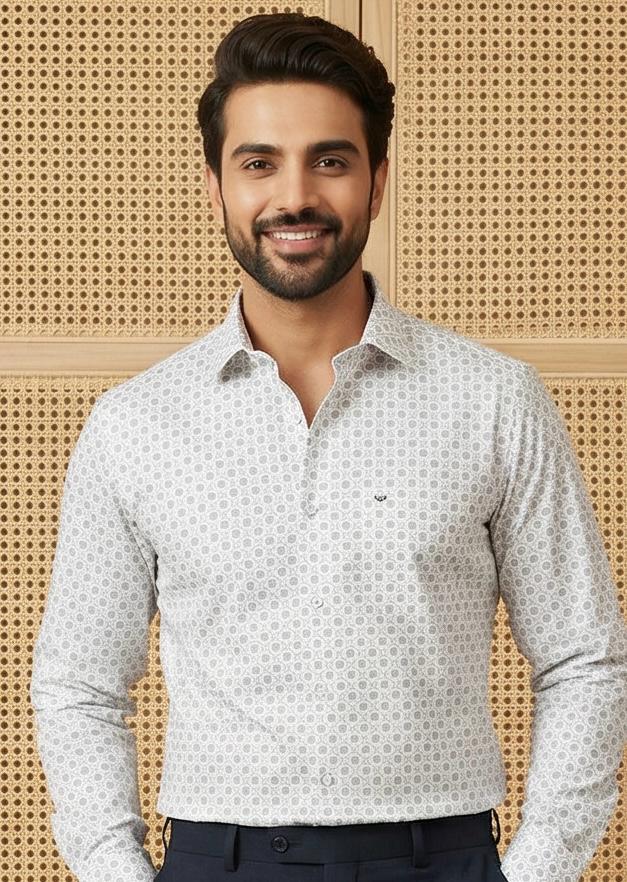 Smart Formal Combo – White Printed Shirt with Black Formal Pant