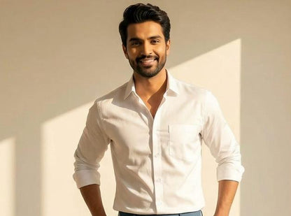 White Cotton Shirt & Blue Cotton Premium & Elegant Formal Shirt & Pant For Men