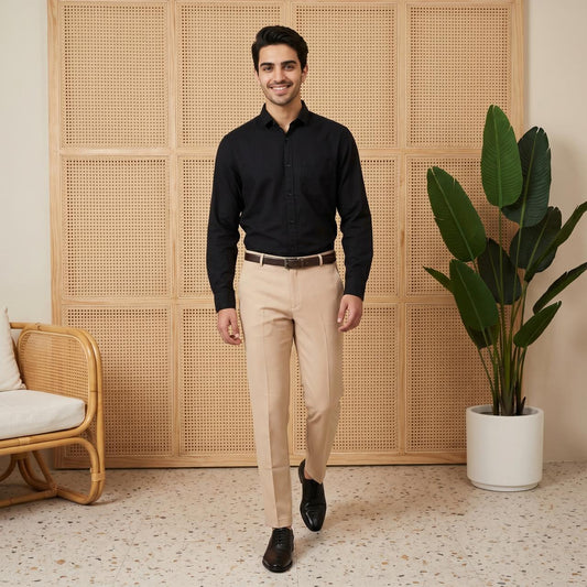 Black & Beige Cotton Premium & Elegant Formal Shirt & Pant For Men
